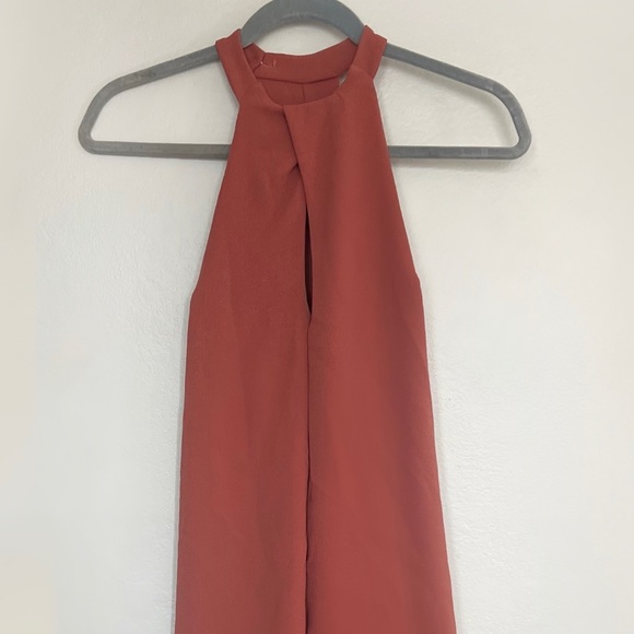 Burnt Orange Key Hole Sleeveless Wedding Guest Dress - Picture 2 of 4
